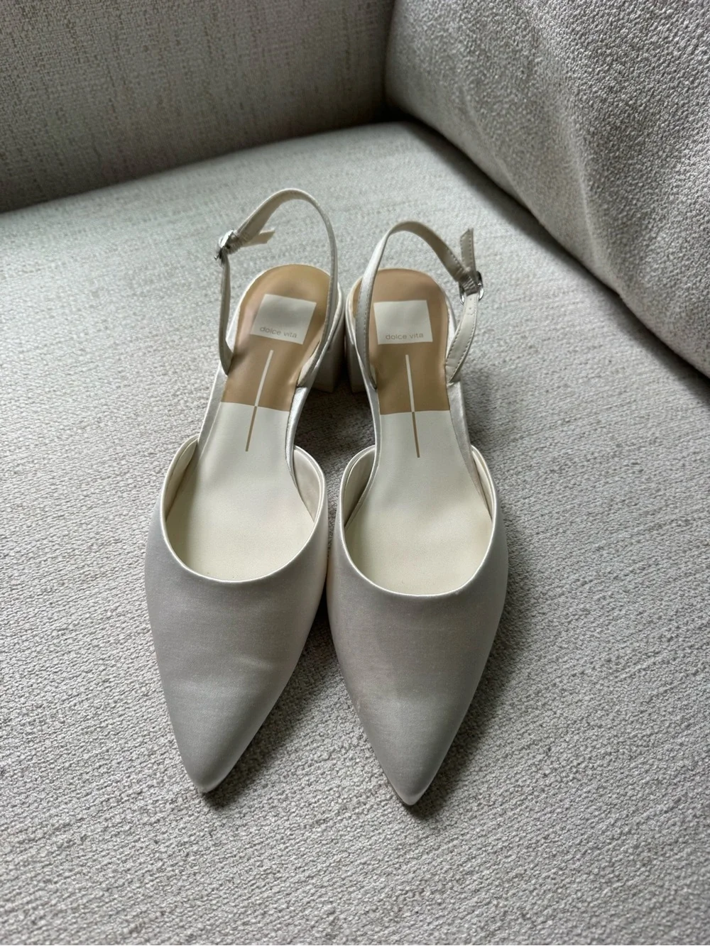 Dolce Vita White Satin Slingback Block Heel Pumps